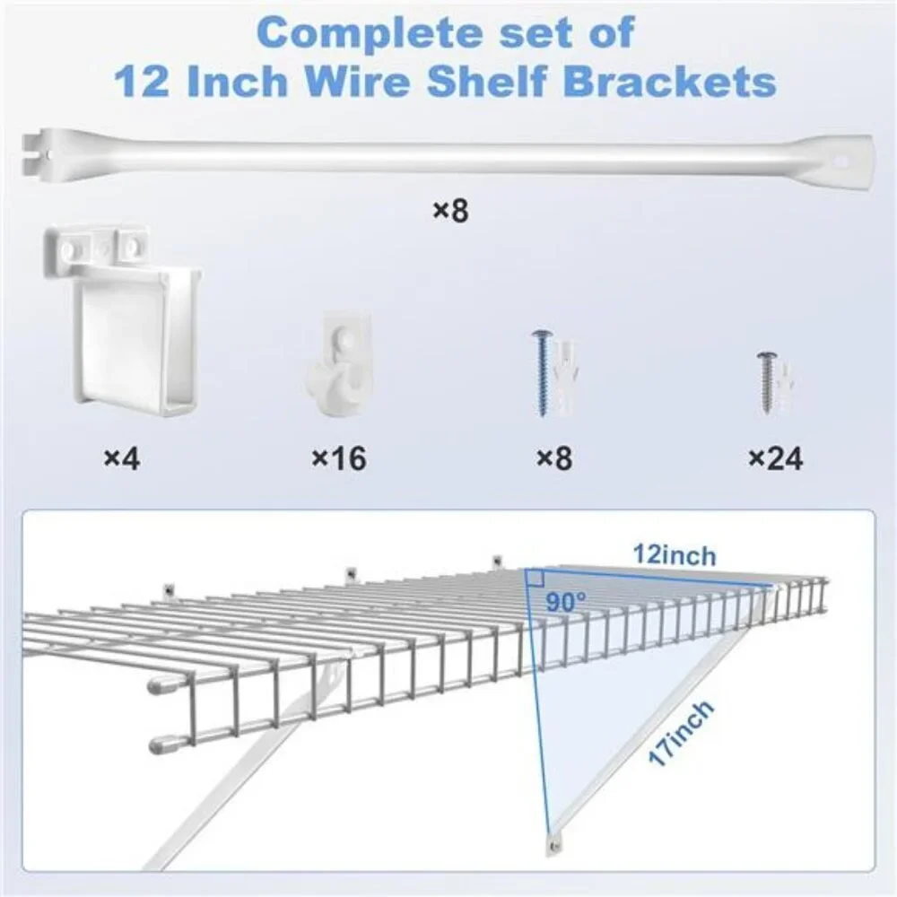 Wire Shelf Brackets 8 Pack 12 Inch Metal Closet Support with Clips and End Brack